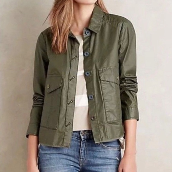 Anthropologie Hei Hei Green Coated Swing Jacket M